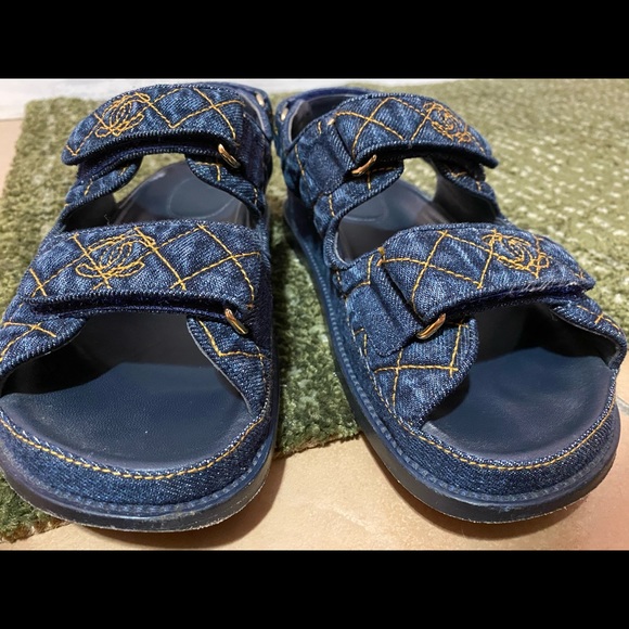 Chanel Denim Gold Quilted Cc Logo daddy sandal - Picture 9 of 13